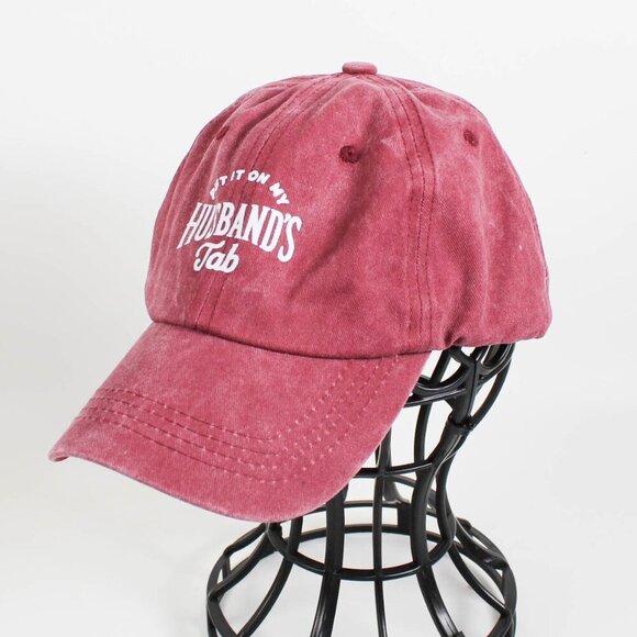 Women's Baseball Cap - Put It On My Husband's Tab - NEW (Burgundy) - Picture 1 of 3
